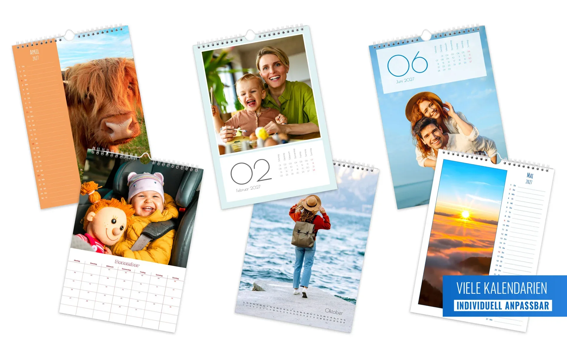 6 verschiedene HappyFotokalender mit den verfügbaren Kalendarien.