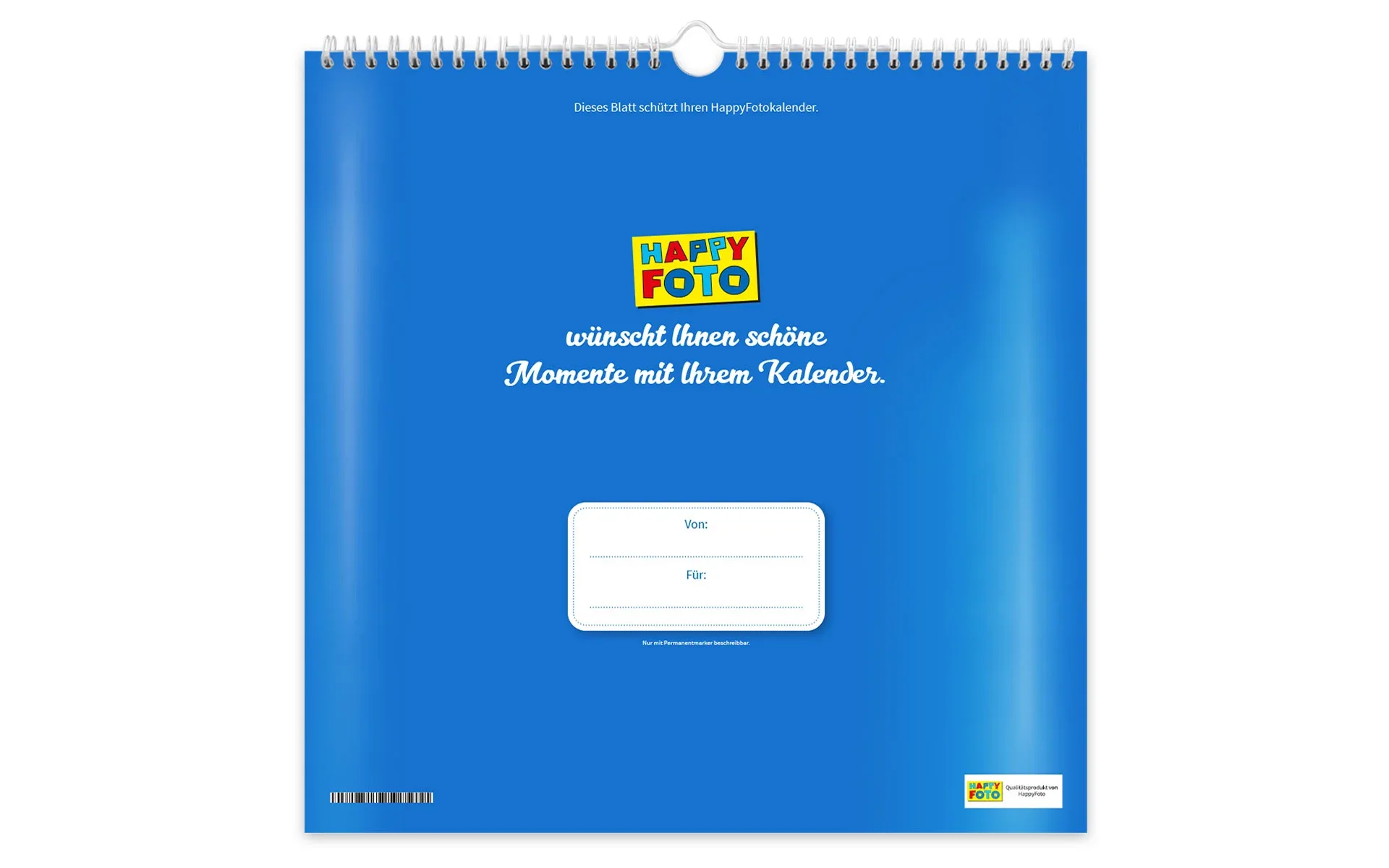 HappyFotokalender – Deckblatt Deckblatt eines HappyFotokalender zum Schutz des Kalenders.