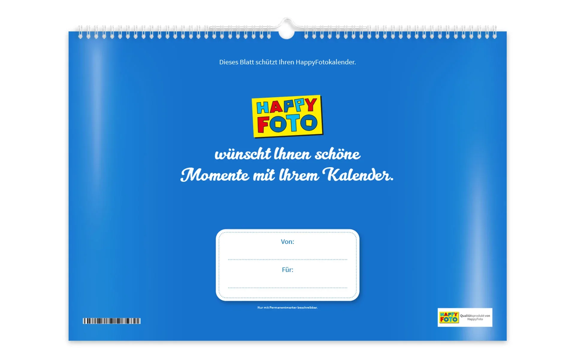 Deckblatt eines HappyFotokalender zum Schutz des Kalenders.