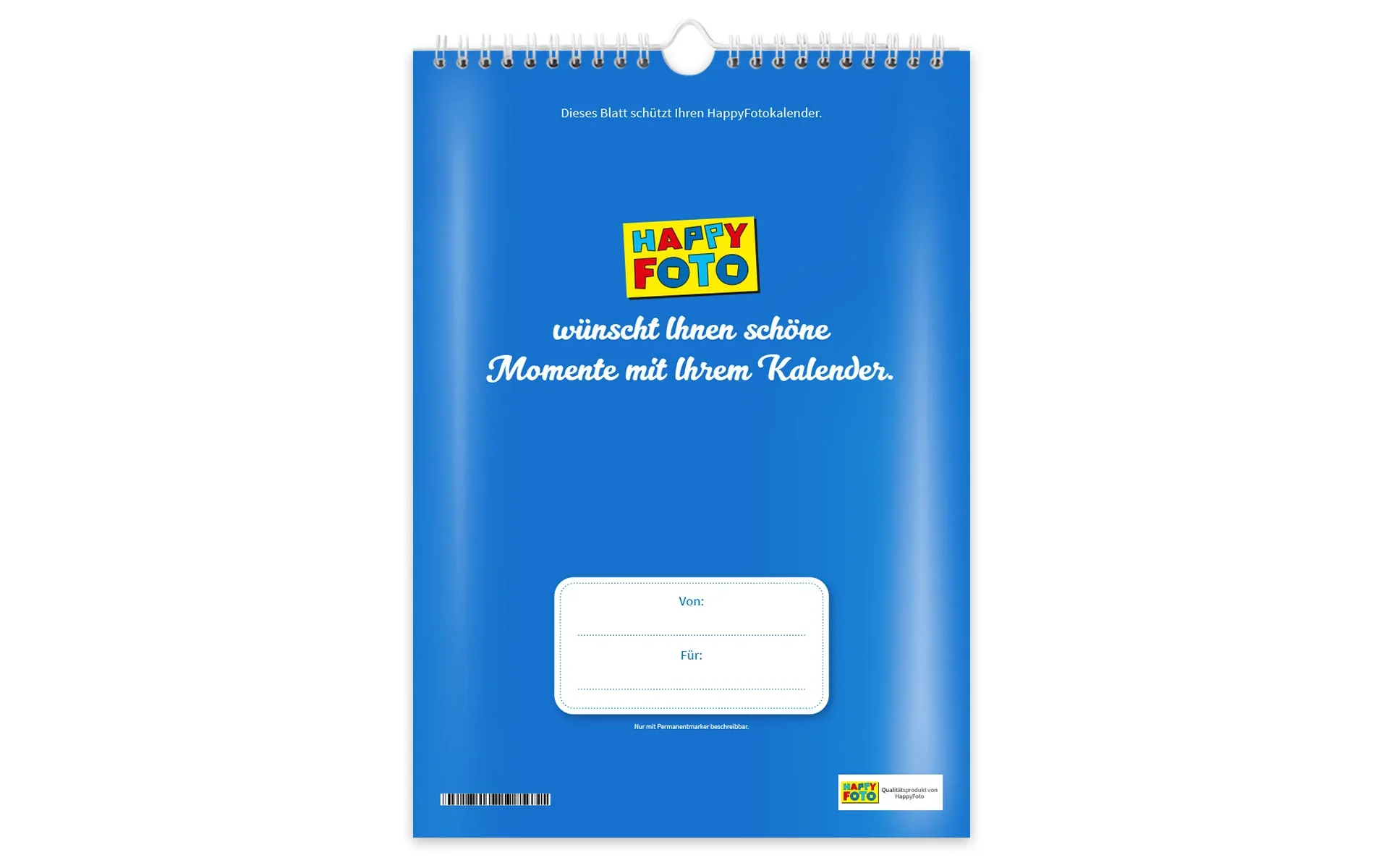 HappyFotokalender – Deckblatt Deckblatt eines HappyFotokalender zum Schutz des Kalenders.