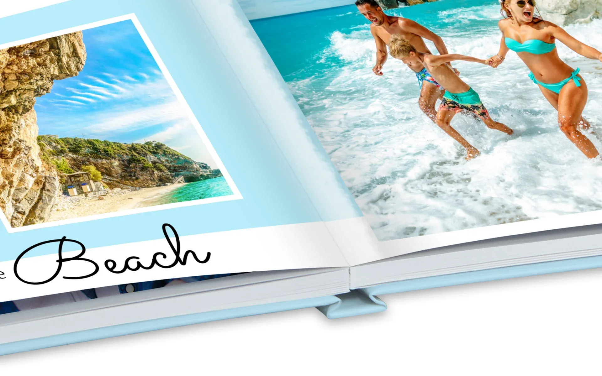 Ein Happy Fotobuch ca. A4 quer Hardcover mit Layflat-Bindung.