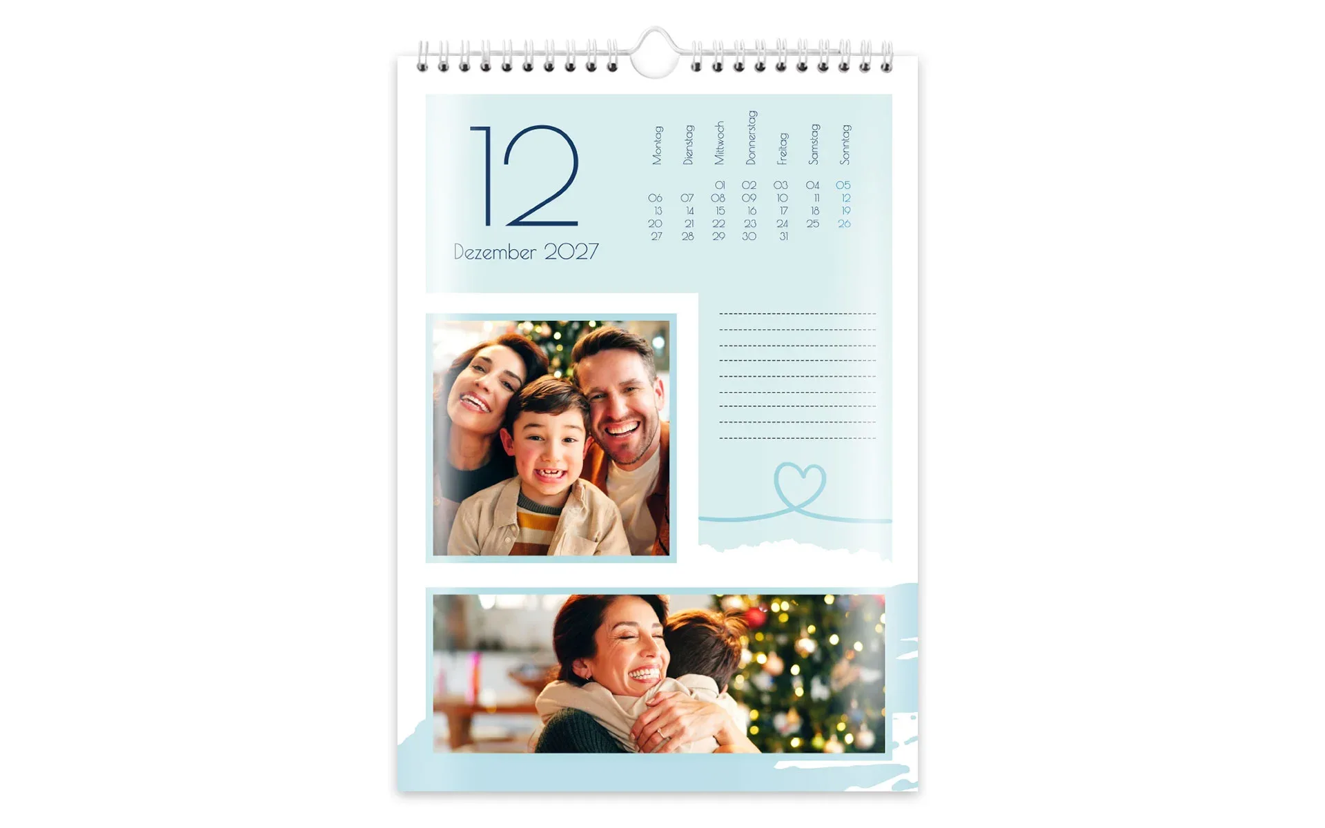 HappyFotokalender ca. A4 hoch Ein HappyFotokalender ca. A4 hoch zeigt eine Familie an Weihnachten und ein Herz Clipart.