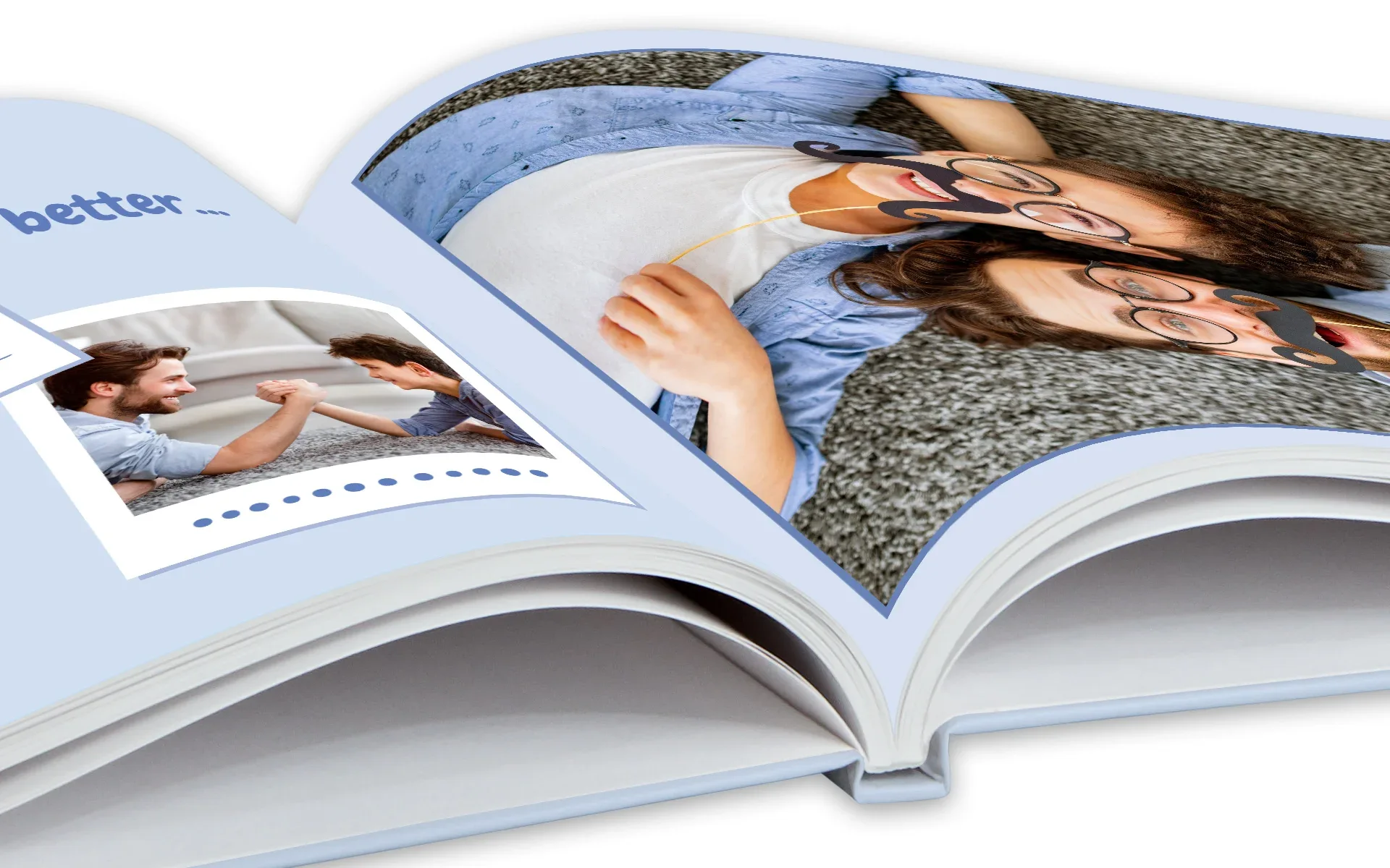 Happy Fotobuch ca. 20 x 20 cm – Bindungsart Ein Happy Fotobuch ca.20 x 20 cm Hardcover mit Klebebindung.