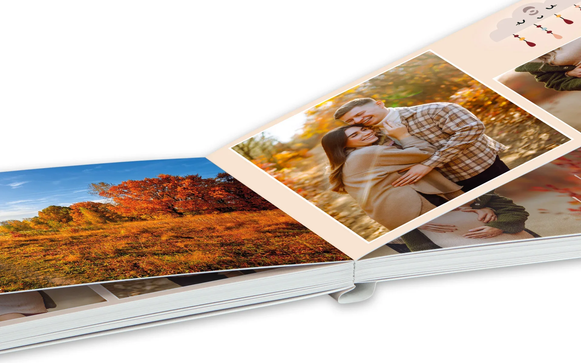 Ein Happy Fotobuch ca. 13 x 19 cm Hardcover mit Layflat-Bindung.