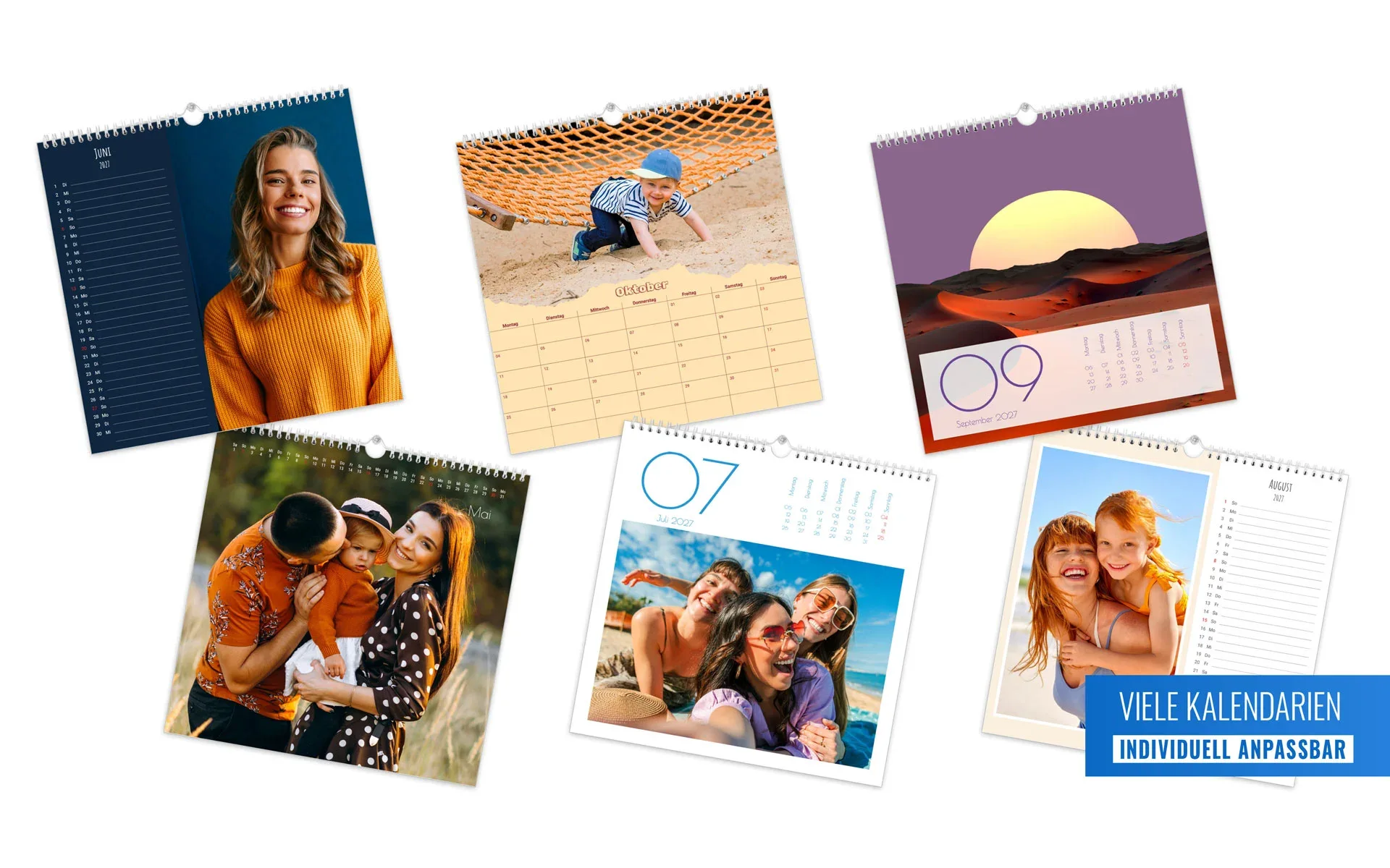 6 verschiedene HappyFotokalender mit den verfügbaren Kalendarien.